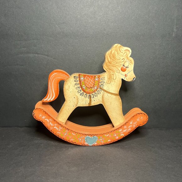 Vintage Retro Hand Painted Wooden Rocking Horse Figure w/ Fringed Saddle - Picture 3 of 6